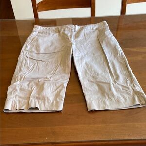 Women’s Beige Long Shorts. Below the Knee Design. Flat Front with Wide Waistband